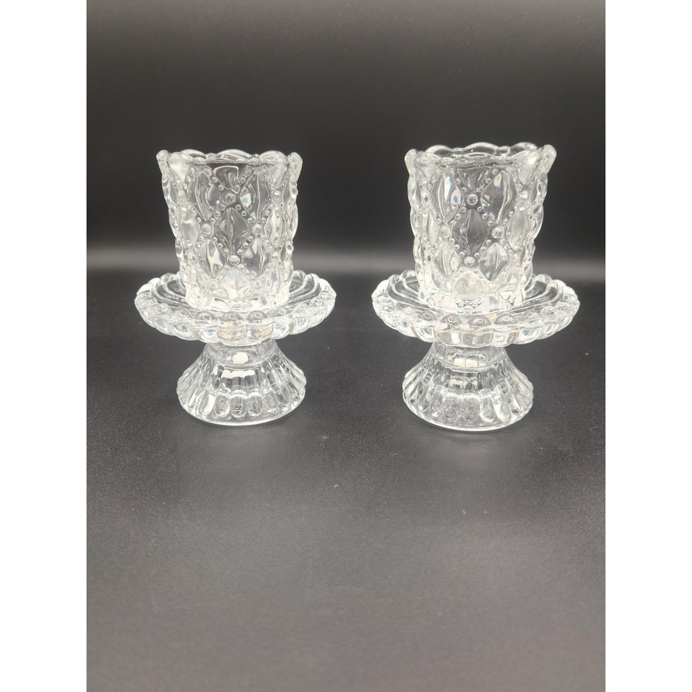 Partylite‎ P9246 Quilted Crystal Glass Votive Candle Holder Pair w/Box